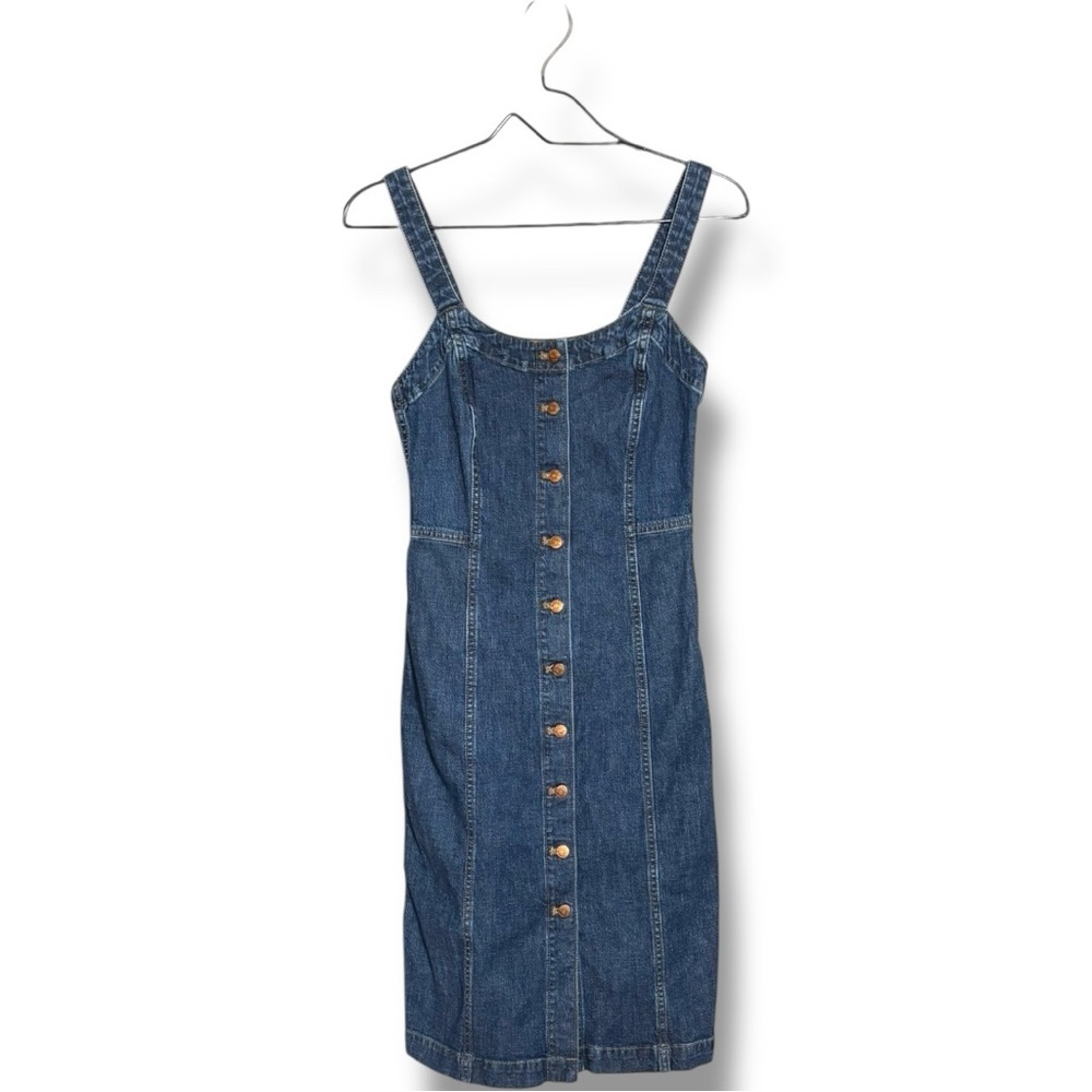 Madewell Dark Indigo Denim Shank Button-Front Tank Dress Sleeveless Midi Dress - Picture 12 of 16